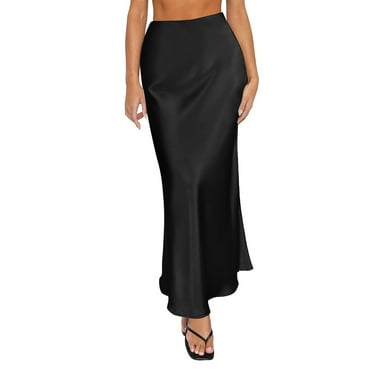 Cukeondy Black Skirts for Women Spring Summer Skirts Satin Skirt High Waisted Maxi Cocktail Party Wedding A Line Long Skirts Midi Skirt
