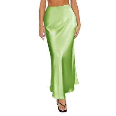 Cukeondy Green Skirts for Women Spring Summer Skirts Satin Skirt High Waisted Maxi Cocktail Party Wedding A Line Long Skirts Maxi Skirt