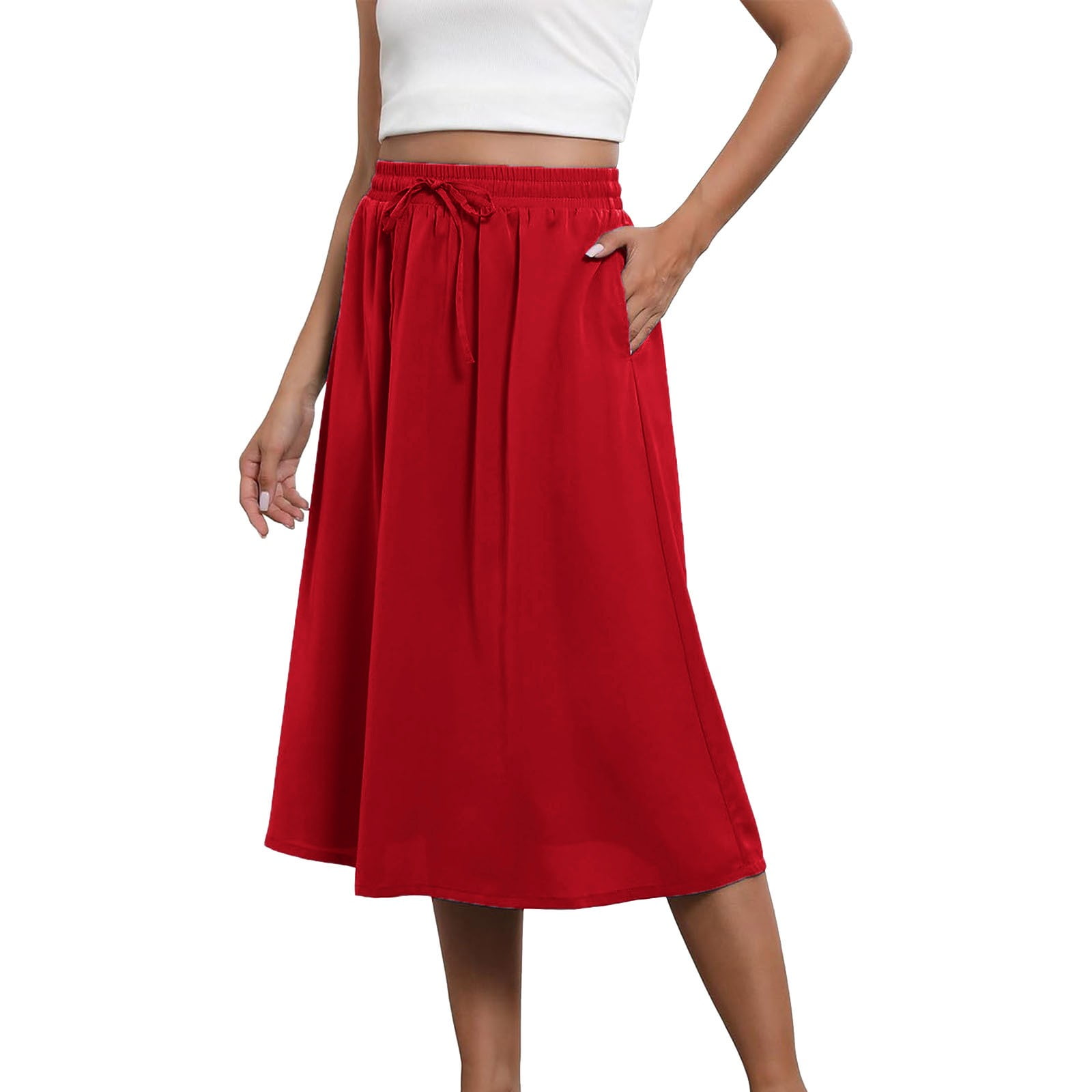 Flowy red skirt hot sale