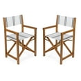 thumbnail image 1 of Cukor Classic Vintage Outdoor Acacia Wood Folding Director Chair with Canvas Seat, White/Black Stripe/Teak Brown (Set of 2), 1 of 9
