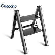 Culaccino Folding 2 Step Ladder Stool Aluminium Anti-Slip Wide Pedal Portable Stepladder