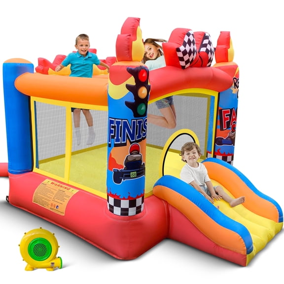 Culaluva Inflatable Bounce House: Bouncy Castle 2-in-1 with Slide for Kids Aged 3-6 - with 370W Blower & Storage Bag - Indoor Outdoor Play