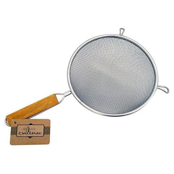 Culina 8" Double Mesh Strainer, Stainless Steel, Wooden Handle