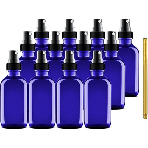 Culinaire 4oz Glass Spray Bottles for Essential Oils, Small Fine Mist Glass Bottle, Blue, Pack of 12