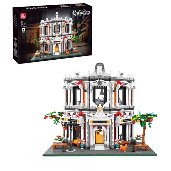 Culinary Academy Building Kit, European Classic Street View Architecture Model with LED Lighting, City House Bricks for Adults Teens, Collectible Desk Decor, Gifts for Ages 14+