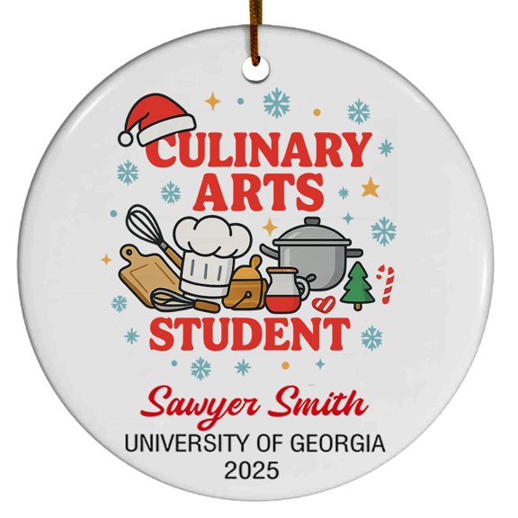 Culinary Arts Student Ornament, Christmas Ornament 2025, Personalized Gift for Culinary Arts Student with School Name Year, Class of 2025 Keepsake for Him or Her
