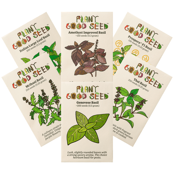 Plant Good Seed Culinary Basil Seeds - 7 Packet Collection - Heirloom Herb Seed, Full Sun Perennial