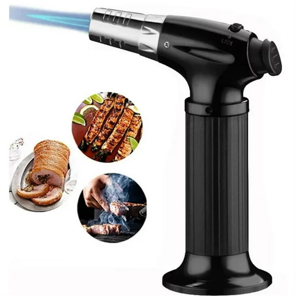 Culinary Butane Torch Blow Torch Lighter,Refillable Cooking Kitchen Torch with Safety Lock Adjustable Flame for BBQ,Creme Brulee,Baking,Cooking,Crafts,Cigar (Butane Gas not Included),Black
