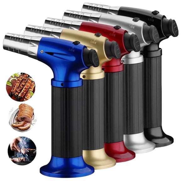 Culinary Butane Torch Blow Torch Lighter,Refillable Cooking Kitchen Torch with Safety Lock Adjustable Flame for BBQ,Creme Brulee,Baking,Cooking,Crafts,Cigar (Butane Gas not Included)