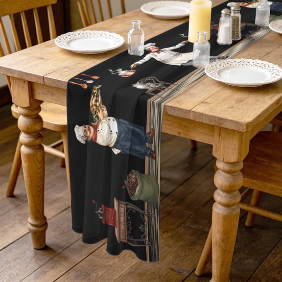 Culinary Chef 10ft Cheesecloth Table Runner for Wedding 27"x120", Dramatic Copper Pot Steam Whisk Black Gingham Kitchen Dinner Sheer Tulle Chiffon Dresser Scarf, Holiday Party Decorations