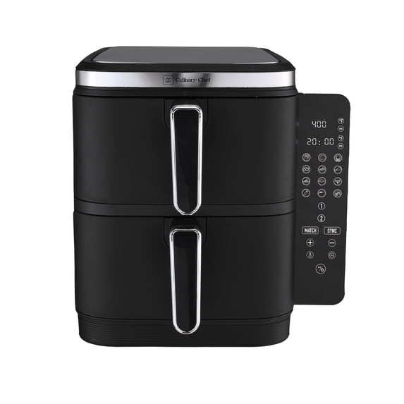 Culinary Chef 11.6 Qt./11 L Double Stack Digital Air Fryer, 1800 Watt Dual Chamber Air Fryer, Black