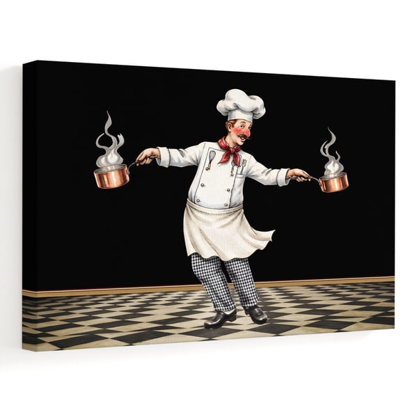 Culinary Chef Canvas Wall Art, Dramatic Copper Pot Steam Whisk Black Gingham Wall Art Prints Artwork Framed Canvas Ready to Hang Art Pictures for Bathroom, Dressing Table, Entryway 12" x 8"