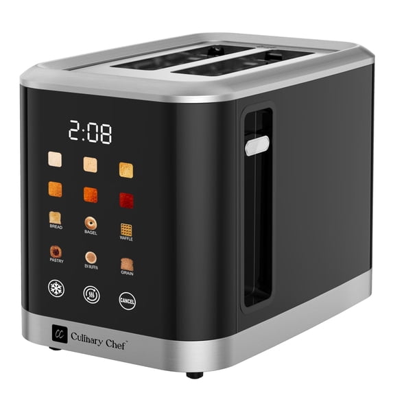 Culinary Chef Touch Screen 2-Slice Smart Toaster with LCD Display, Stainless Steel Digital Toaster with Extra Wide Slots, 6 Bread Types & Shade Settings