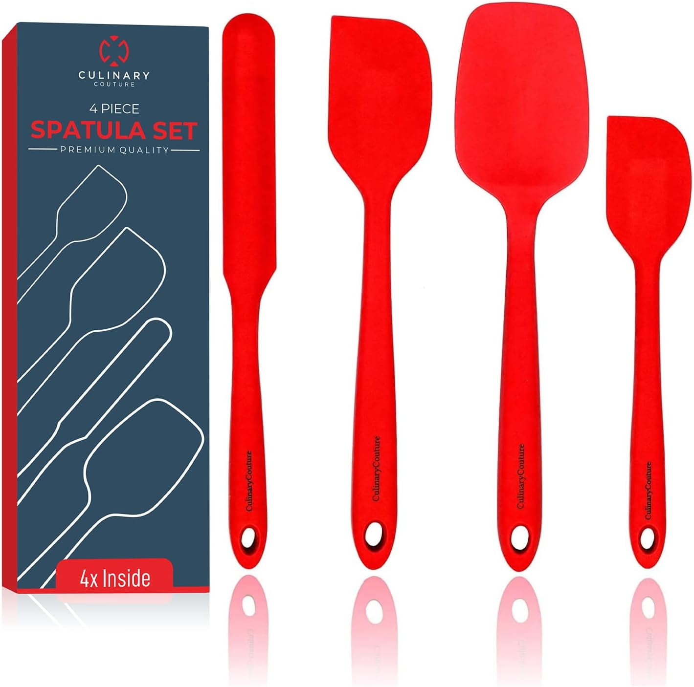 Culinary Couture 4Pc Kitchen Spatula Set Silicone Utensils for Cooking, Red