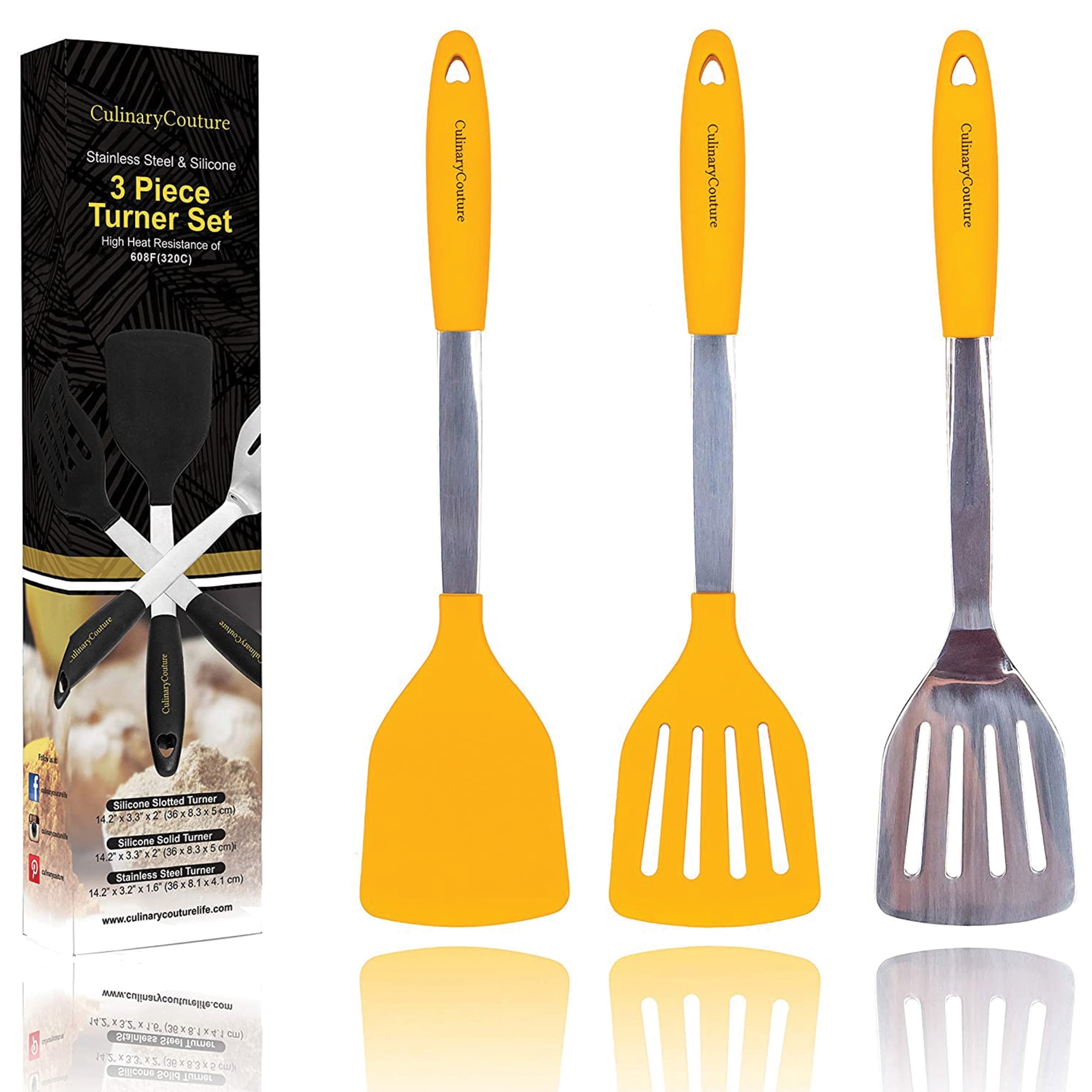 Culinary Couture Silicone Spatula Turner Set Stainless Steel Cooking  Utensils Gray 