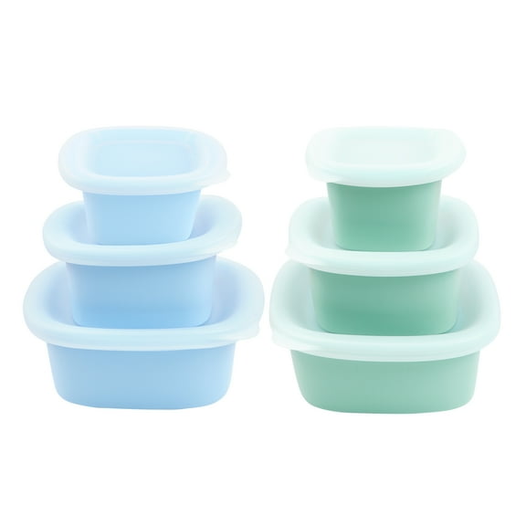 Culinary Cubed 1 Pack Silicone Food Storage Containers, 6-Piece Set with Lids - Stackable BPA Free Reusable Meal Prep Containers, Airtight, Freezer & Dishwasher Safe, Blue+Dark Green