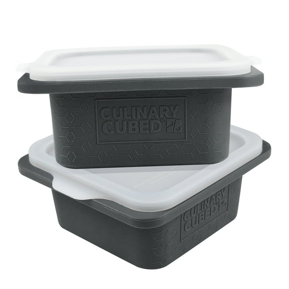 Culinary Cubed 1 Set(2 Pack) Gray 2-Cup Silicone Freezer Trays with Lid Meal Prep Containers Reusable Soup Freezer Molds Freeze and Store Soup Broth Sauce Leftovers