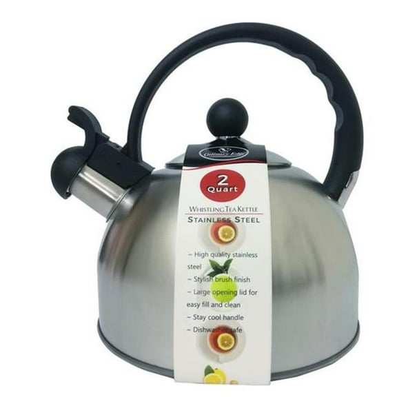 Culinary Edge Stovetop Whistling Tea Kettle - Stainless Steel, Induction Compatible - 2 qt, Silver