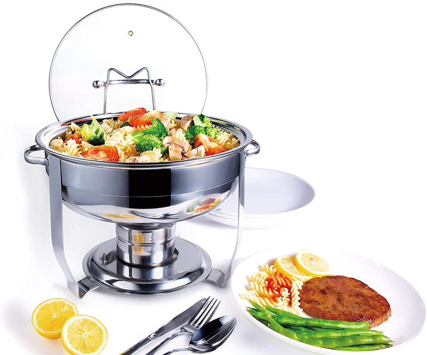 Galashield 4 qt Soup Warmer | Soup Tureen for Parties Buffet Stainless Steel Soup Chafer with Glass Serving Dish and Ladle, Silver, 4 Quart Soup Turee