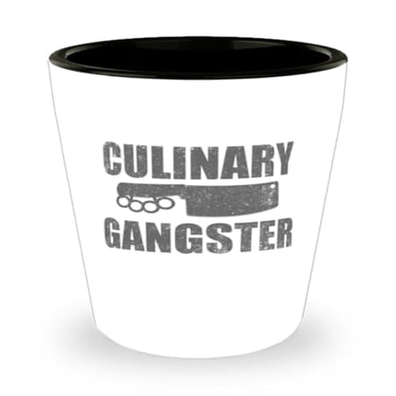 Culinary Gangster Chef Shot Glass, Unique Cook Gift, Mini Glassware for Kitchen Enthusiasts, 1.5oz Barware