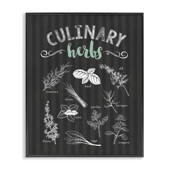 Culinary Herbs on Stripes Black Framed Giclee Art, design by Lettered and Lined