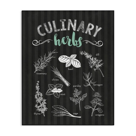 Culinary Herbs on Stripes Canvas Wall Art, design by Lettered and Lined