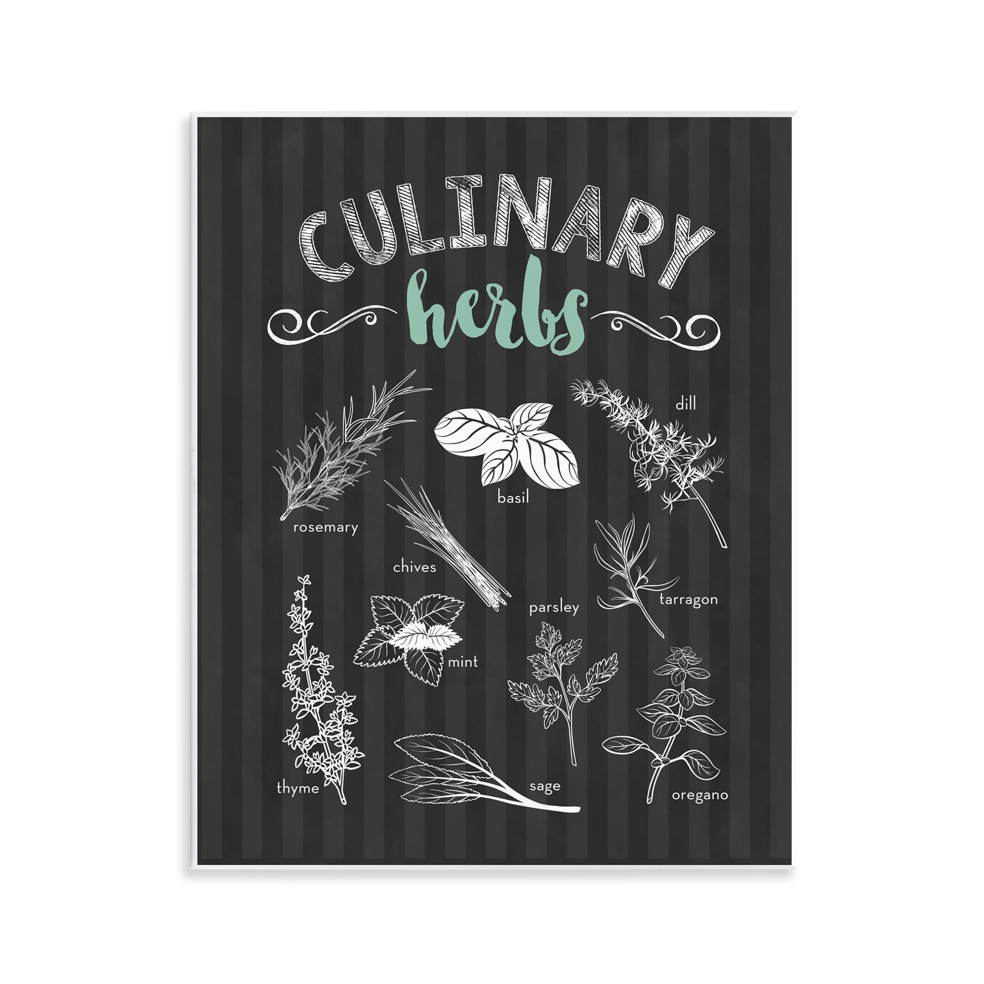 Culinary Herbs on Stripes Wall Plaque Art, design by Lettered and Lined