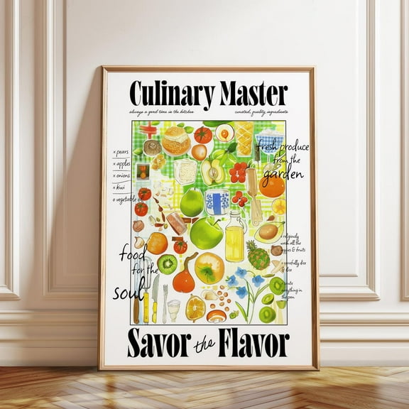 Culinary Illustration Fruits Vegetables Kitchen Food Chart Art Reference Decor, Unframed Paper Poster 8x10in