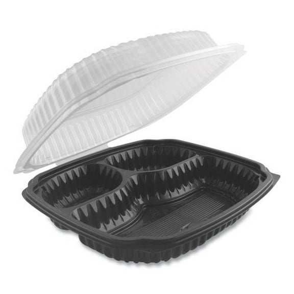 Culinary Lites Microwavable 3-Compartment Container, 20 Oz/5 Oz/ 5 Oz, 9 X 9 X 3.13, Clear/black, 100/carton | Bundle of 2 Cartons