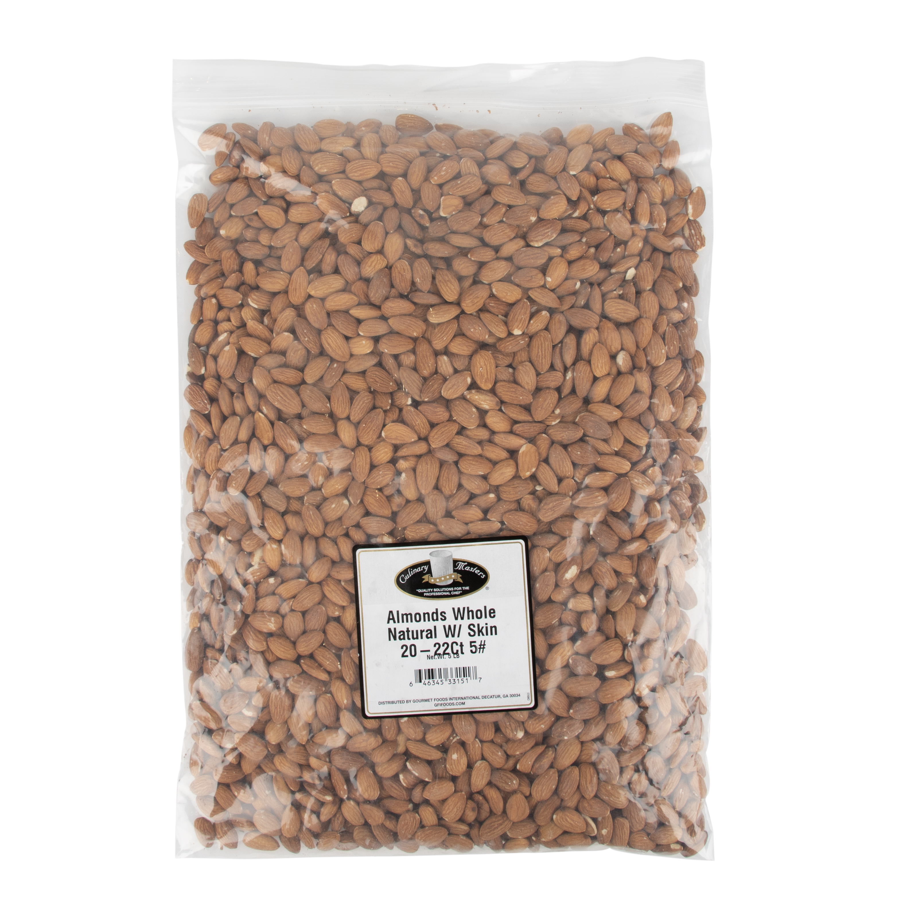 Culinary Master Almonds Whole with Skin Natural 20/22 Count, 5LB, 1 Pack