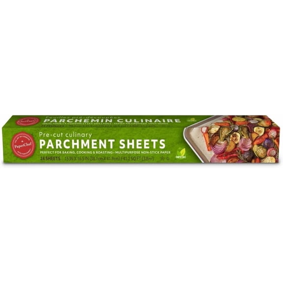 Culinary Parchment Non-Stick Pre-cut Sheets 15x16.5", 24-ct | Multipurpose, Compostable, Non-Stick  Genuine Vegetable Parchment for Baking, Roasting