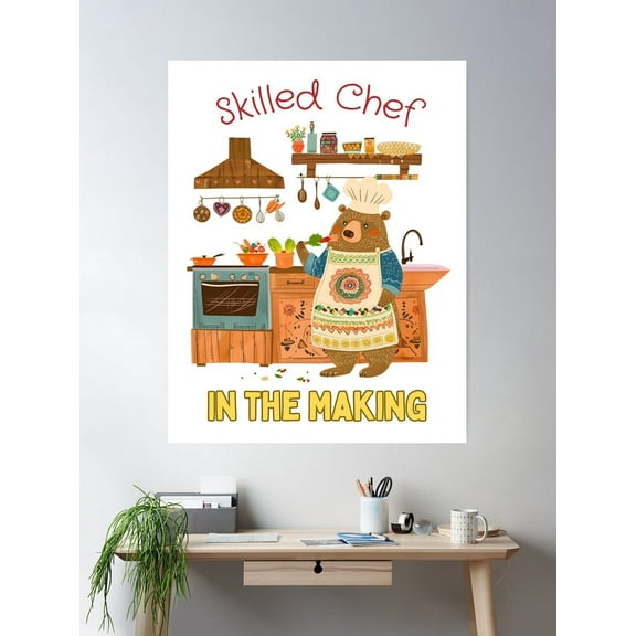 Culinary Prowess Bear: Boho Kitchen Master Poster Wall Art, Modern Wall Decor For Living Room Bedroom, 12x18 UNFRAMED