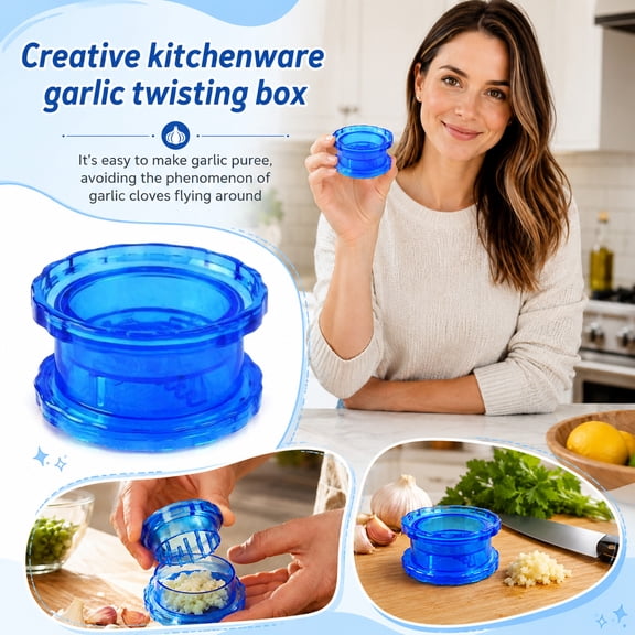 Culinary Tool, Spice Grinder, Spice Mill, Garlic Mincer Tool, 3.15 Inch Diameter Blue Grade Plastic Safe Manual Kitchen Unit to Crush Fresh Garlic, Mince Soft Herbs and Grind