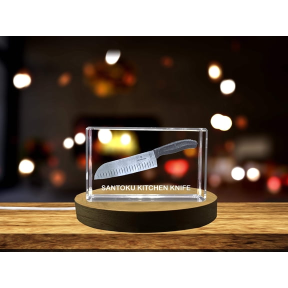 Culinary Versatility - Santoku Kitchen Knife Immortalized in 3D Engraved Crystal A&B Crystal Collection