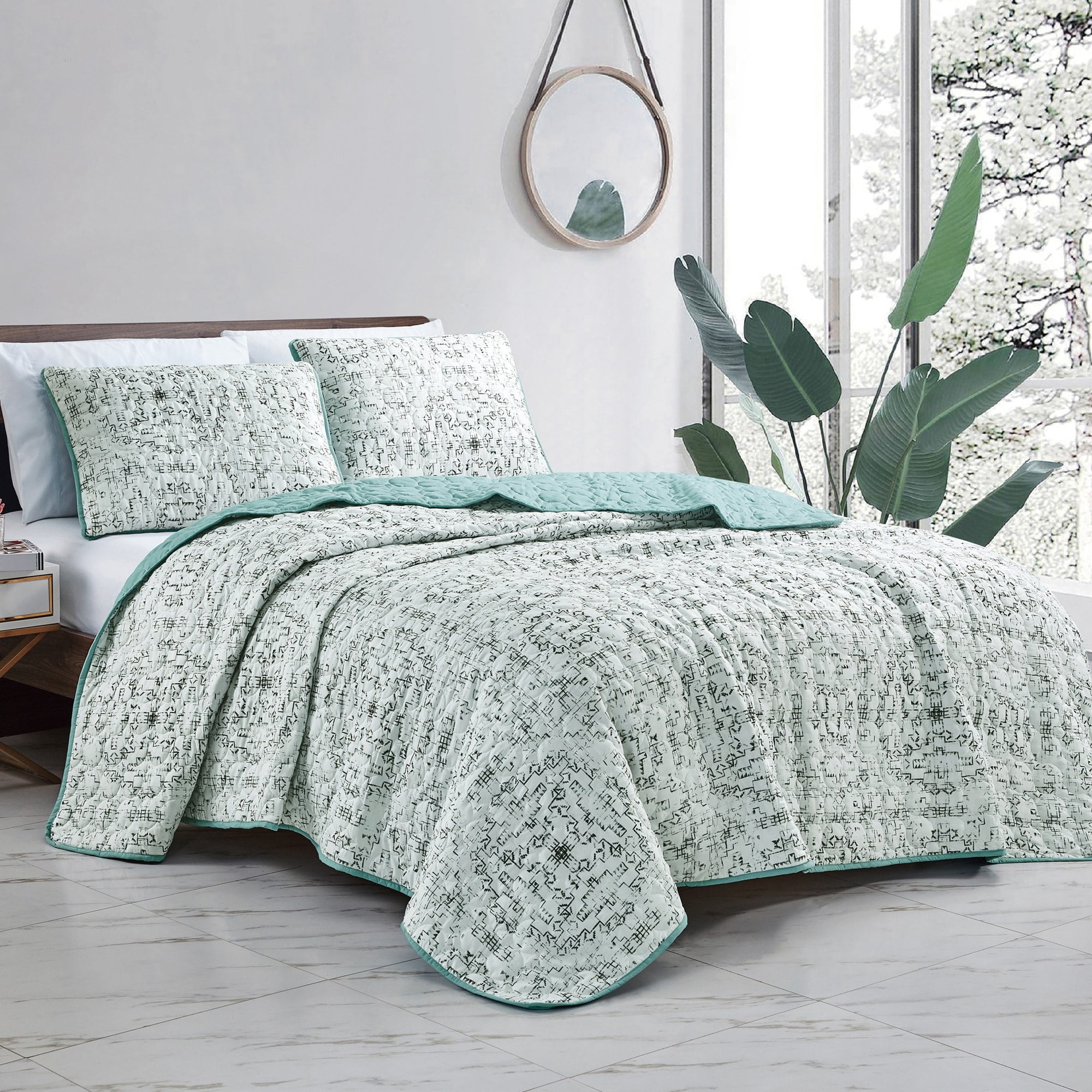 Cullen Queen Organic Cotton Geometric Bedspread Set
