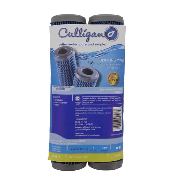 Culligan D-15 Level 1 Basic Filtration Drinking Water Replacement Cartridge, 2pk