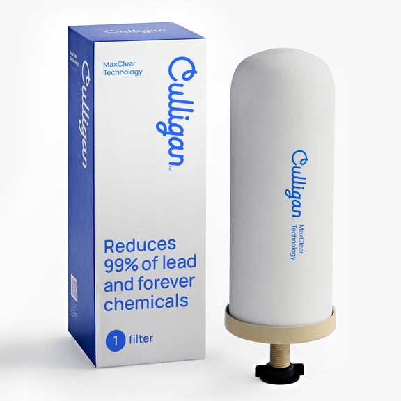 Culligan MaxClear 7” Gravity Water Filter Replacement Compatible with Berkey Water Filter Systems, Ceramic & Carbon Gravity Filter NSF/ANSI Certified, Reduce Total PFAS, Microplastics & Lead, 1-Pack