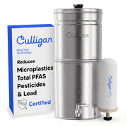 Culligan with MaxClear Technology 2.25 Gallon Gravity Water Filter System, Brushed Countertop Ceramic Water Filter NSF/ANSI Certified to Reduce Lead, Microplastics & Total PFAS, with 1 Filter