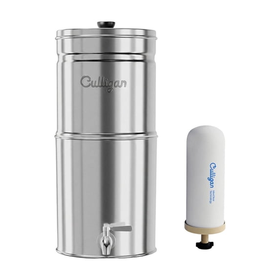 Culligan with MaxClear Technology 3 Gallon Gravity Water Filter System, Polished Countertop Ceramic Water Filter NSF/ANSI Certified to Reduce Lead, Microplastics & Total PFAS, with 1 Filter
