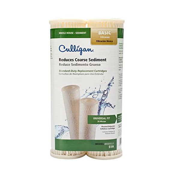 Culligan S1A Whole House Standard Water Filter Cartridge, 20 Micron, 16,000 Gallons, 2-Pack  Reduces Sediment, Rust, Scale, Sand, and Silt  Compatible with HF-150A, HF-160, HF-360A, HF-365