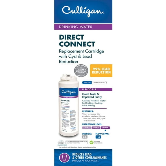 Culligan US-DC3-R Direct Connect Replacement Drinking Water Furnace Filter, Quick Twist-Lock Cartridge - Quantity 2