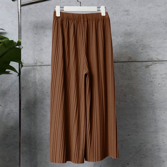 Culotte Pants For Women Elastic Waist Summer High Waisted Wide Leg Ankle Length Skirt Look Everyday Wear Relaxed Fit City Walking Laid Back Comfort Khaki Free Size