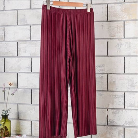 Culotte Pants For Women Elastic Waist Summer High Waisted Wide Leg Ankle Length Skirt Look Everyday Wear Relaxed Fit City Walking Laid Back Comfort Wine Free Size