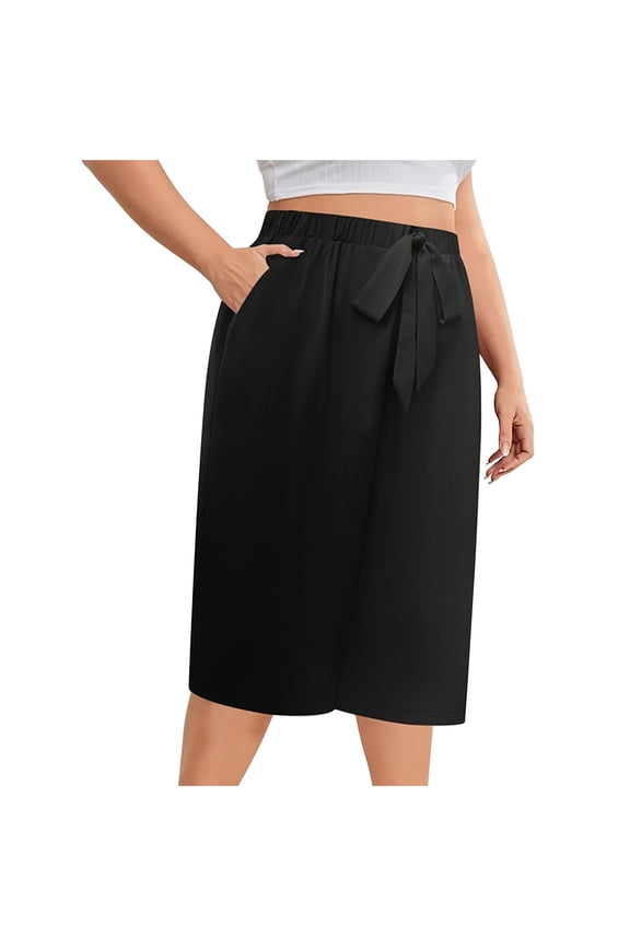 Culottes Wide Leg Shorts Women High Waisted Flowy Casual Summer Shorts with Elastic Waist Drawstring Pull on Knee Length Lounge Pants for Vacation Beach Wear