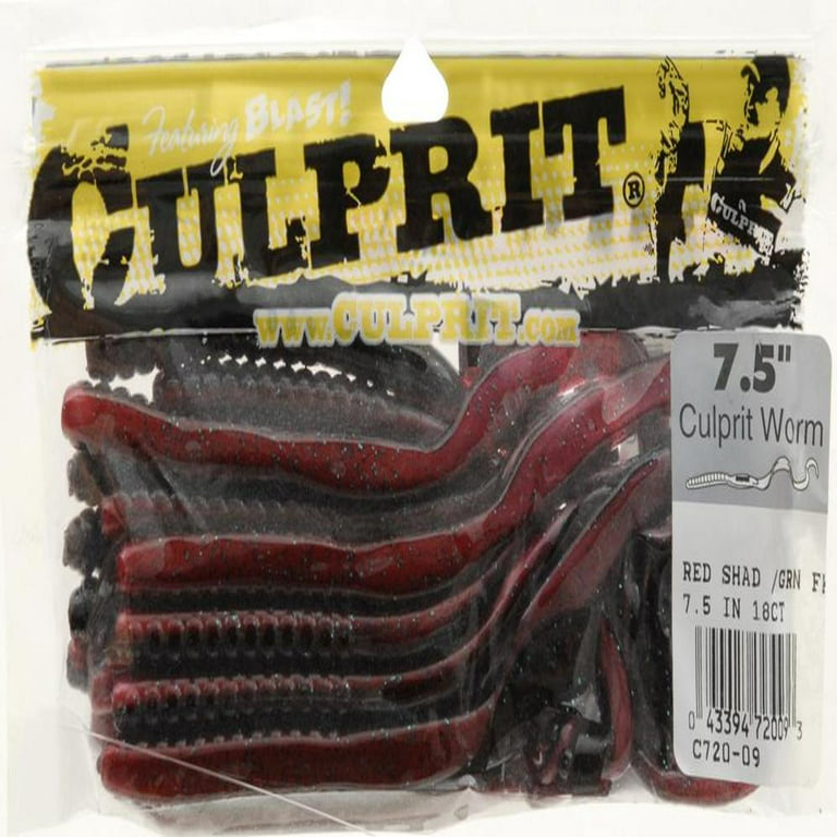 Culprit 7.5 Original Worms, Red Shad & Green Flake, 18 Count 
