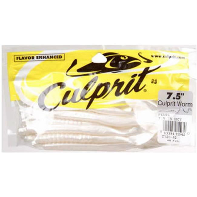 Culprit C720-42 7.50 in. Pearl White Plastic Worm - 18 Count 