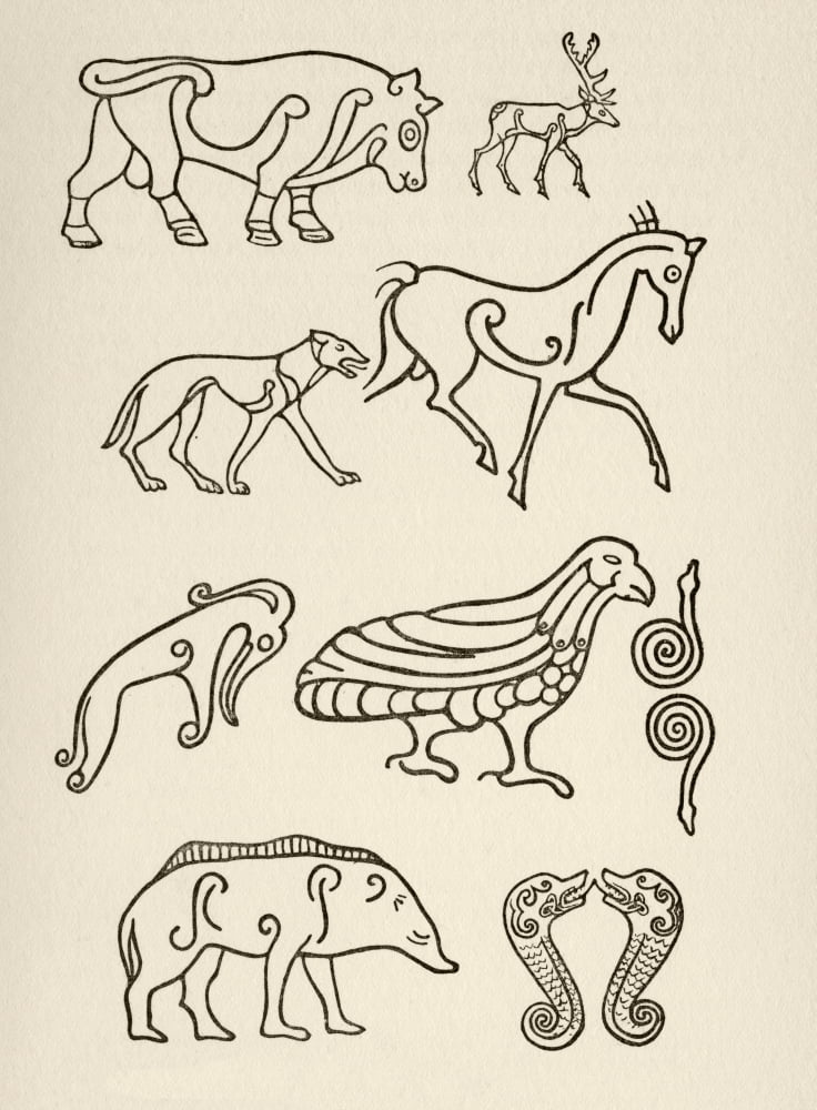 Cult Animals On Scottish Sculptured Stones From Ancient Man In Britain By Donald A Mackenzie Published London 1923 Canvas Art - Ken Welsh Design Pics (24 x 34)