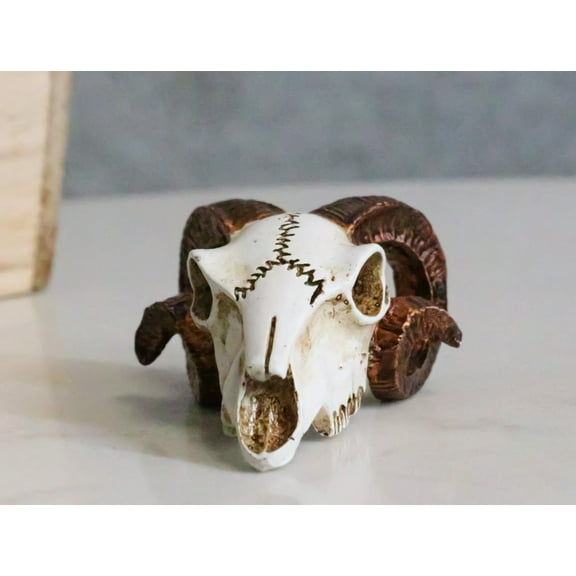 Cultic Ammon Tribal Tooled Tattoo Scrimshaw Miniature Jointed Ram Skull Figurine