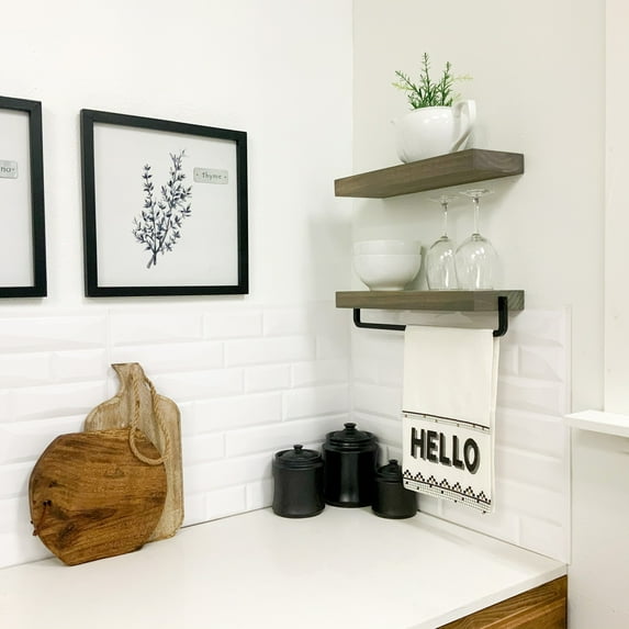 Cultivar Home Furnishings Simple Kitchen and Bath Floating Shelf and Towel Rack Set Gray - 16 in