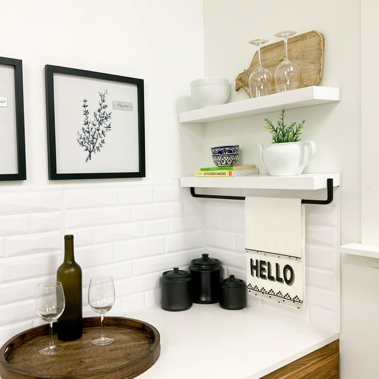 Cultivar Home Furnishings Simple Kitchen and Bath Floating Shelf and Towel Rack Set White 24 in Walmart
